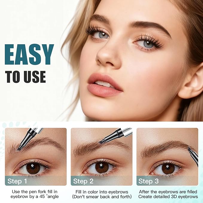 Microblading Eyebrow Pencil, Eyebrow Pen with an Upgrade Micro-Fork Tip Applicator, Waterproof Microblading Brow Pen,Last All Day, Brow Pencil for Natural Looking Brows Makeup (Gray)