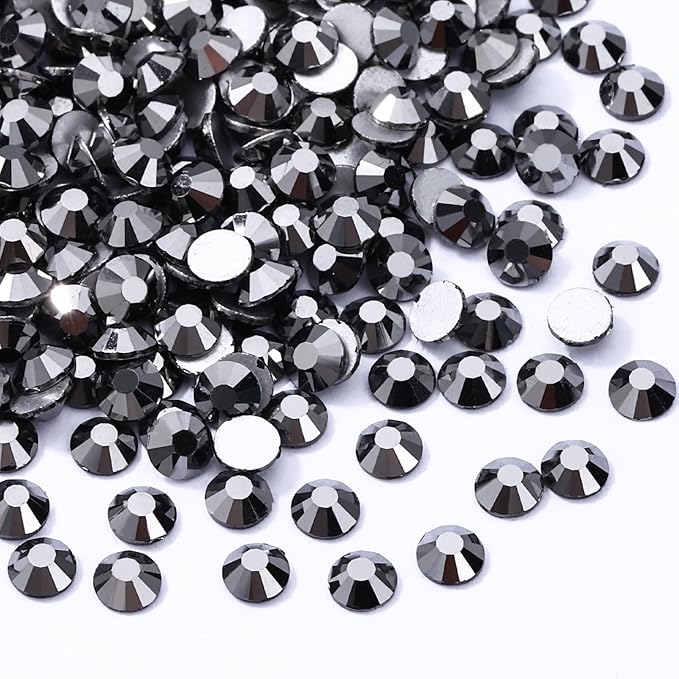 Meibite Black Hematite Flatback Rhinestones, Glass Rhinestones for Nail Art and Craft, Glue Fix, Loose Crystal Gemstones(Black Hematite, SS30, 288pcs, 6.4-6.6mm)