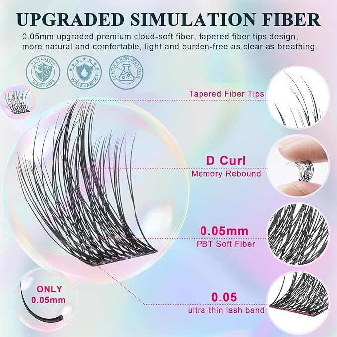 Lash Clusters 30D40D50D60D Lash Clustes Kit Natural Fluffy Lashes Eyelash Extension Kit D Curl False Eyelashes for Starter DIY at Home