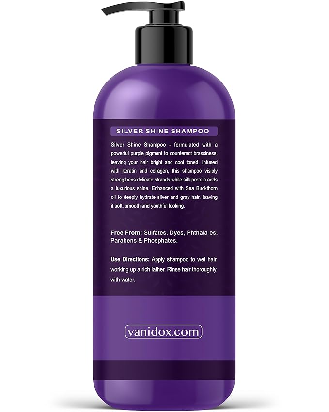 VANIDOX Brass Toning Purple Shampoo for Grey and Silver Hair, Infused with Purple Pigment, Sulfate Free Shampoo for Gray and Silver Hair (16 fl oz)