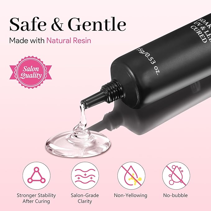 Qiek Medium Square Pre-Building Nail Tips Kit, 15 Sizes 240 PCS Pre-shaped Apex Clear Thick Extensions Tip Soft Half Matte Press On Fake Nails Glue Gel Nail Lamp for DIY Beginners & Salon Manicure