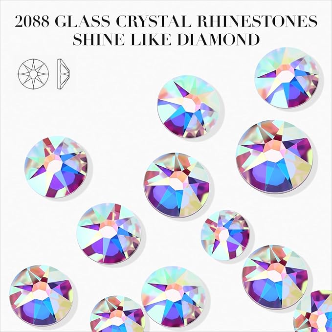 Novani 500pcs Crystal AB Rhinestones Flat Back Round Rhinestone Style 2088 Sparkly Crystal Gemstones for Nail Art and Crafting,SS12(3.0-3.2mm