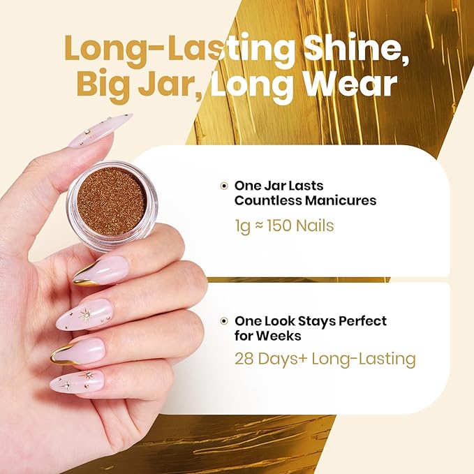 Beetles Gold Chrome Nail Powder Metallic Mirror Effect Chrome Powder for Nails Gel Polish Gold DIY Decoration Nail Manicure Nails Art Design Gift for Women