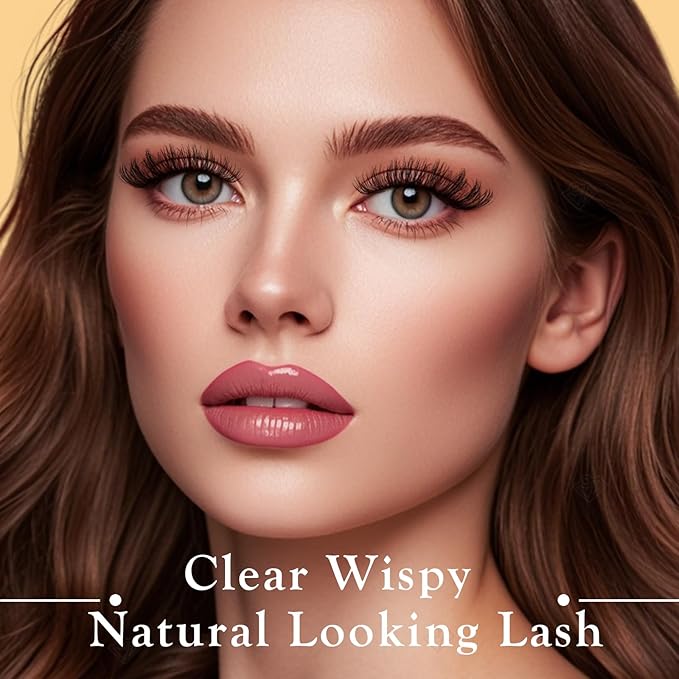 Lashes False Eyelashes Natural Wispy Lash Strips Clear Band Fake Eyelash Pack 14 Pairs Cat Eye Strip Lashes Set Fluffy Mink Eyelashes Natural Look Short Wispies Pestañas Postizas for Women
