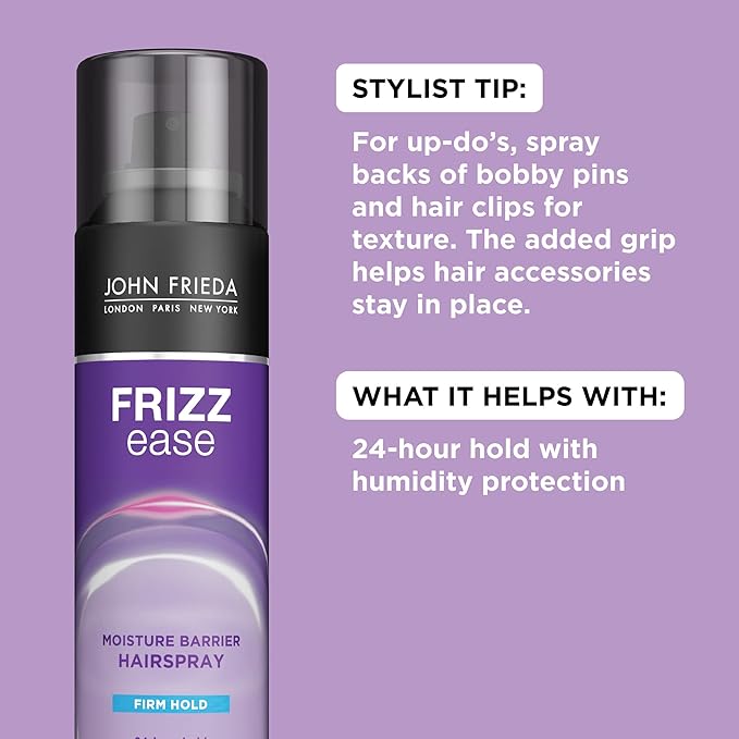 John Frieda Frizz Ease Moisture Barrier Hairspray, Firm Hold Hairspray, Seals Out Moisture, Blocks Frizz, Protects Against Heat, and Keeps Hair Straight with Long-Lasting Hold, 12 Oz, Pack of 2