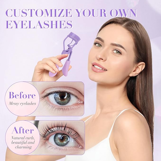 ODELY Eyelash Curler with Pads, Lash Curler with 10 Extra Silicone Replacement Pads, Comfortable Grip for Effortless Curling – Eyelashes for The Perfect Eye Contour (Hyacinth Purple)