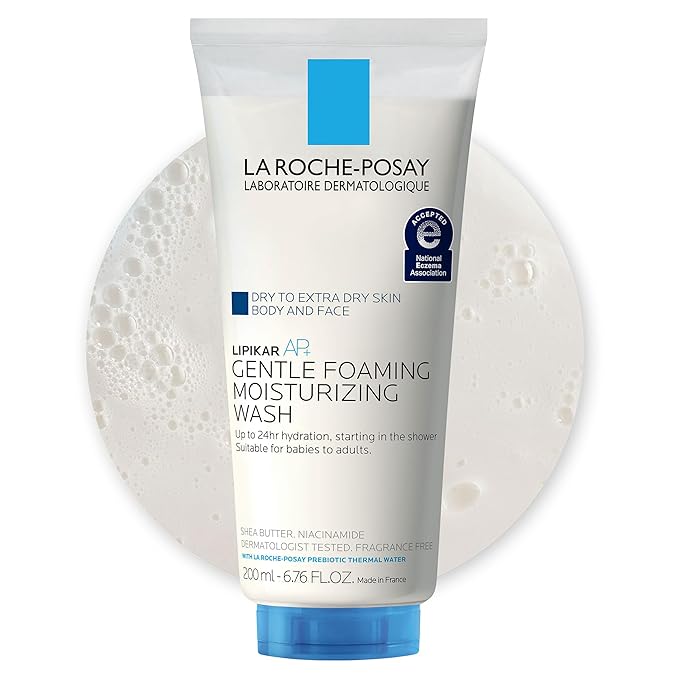La Roche-Posay Lipikar AP+ Gentle Foaming Moisturizing Wash, Shea Butter + Niacinamide + Glycerin, Moisturizing Body Wash & Face Wash For Dry Skin, National Eczema Association Accepted, Soap Free