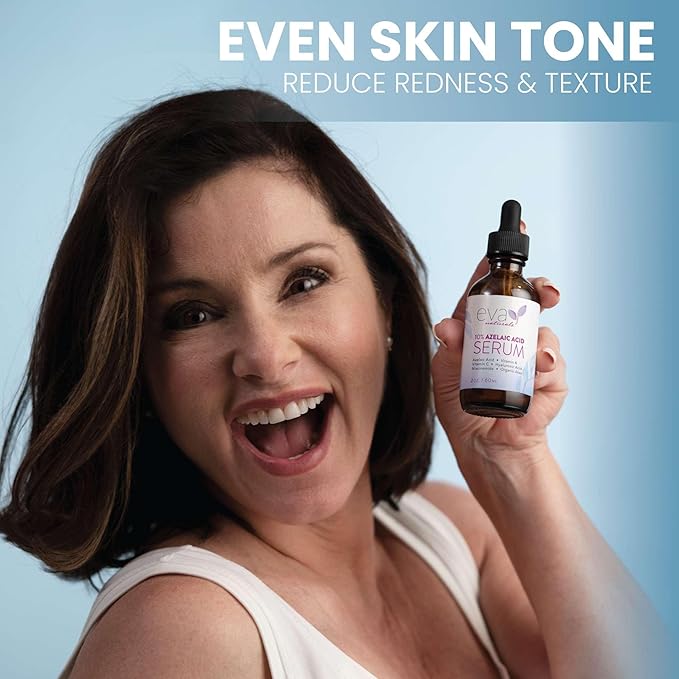 Eva Naturals 10% Azelaic Acid Serum for Face – Niacinamide, Hyaluronic Acid – Redness Relief, Dark Spots, Uneven Skin Tone, Texture, Pores, Topical Booster for Clearer, Smoother Skin, 2oz