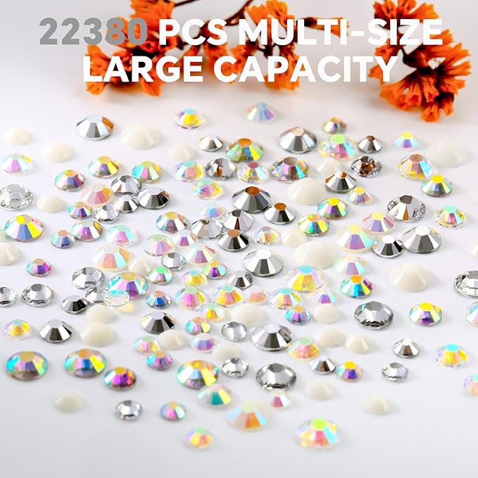 22300Pcs White and AB Mixed Color Flatback Rhinestones Kit for Nail Crafts DIY Decoration Non-hotfix Resin Round Shape Crystal(3mm,4mm,5mm)