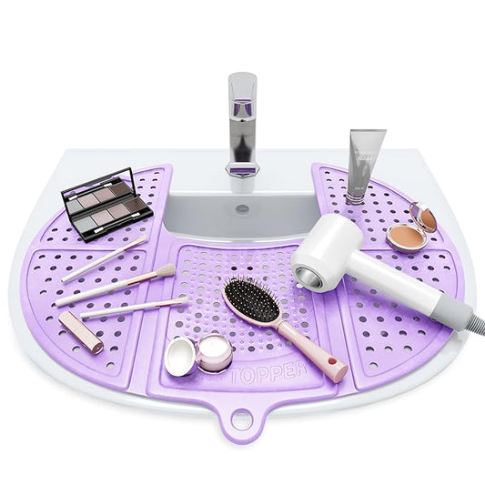 Sink Topper Bathroom Sink Cover for Counter Space & Storage Saver | RV Must Haves | Silicone Foldable Beauty Makeup Brush Cleaning Mat | Hot Tools Organizer | RV Sink Cover | Standard, Iris Lavender