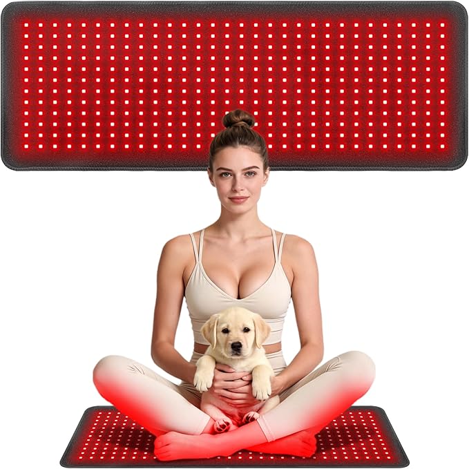 Red Light Therapy Mat for Body, 60W 31.5" x 11.8" 660nm & 850nm 360 LEDs Home Infrared Light Therapy Pad Blanket with Smart Temp & Timer for Back Belly Shoulder Muscle Pain Relief