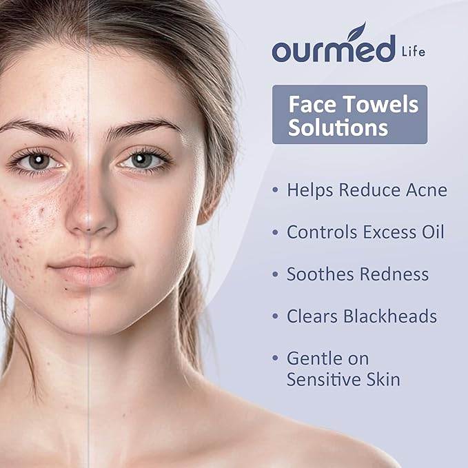 Ourmed Life Face Towels, Thicker Disposable Biodegradable Clean Face Wipes for Sensitive Skin, Lint- free Face Cloths for Makeup Remover, Skincare and Women Cleaning, Dry Wipes, 240 Count Dot Texture