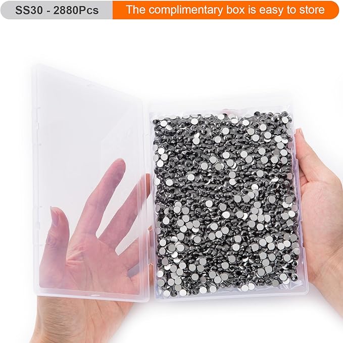 MEIBITE Flatback Rhinestones Bulk, 2880PCS Black Rhinestones for Clothes DIY Decoration Crafts, Black, SS30, 6.3-6.5mm