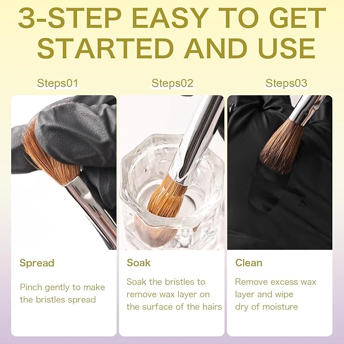 Shine Chance 6Pcs Kolinsky Acrylic Nail Brushes Set, Oval Crimped, Yellow