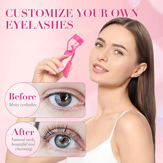 ODELY Eyelash Curler with Pads, Lash Curler with 10 Extra Silicone Replacement Pads, Comfortable Grip for Effortless Curling – Eyelashes for The Perfect Eye Contour (Light Pink)