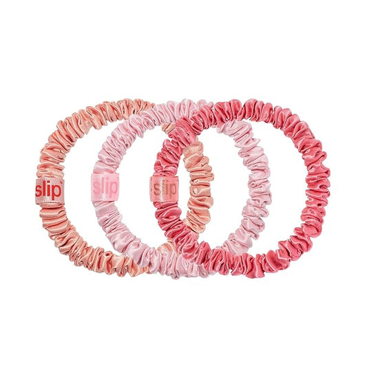 SLIP Amazon Exclusive Skinny Scrunchies: Anti-Crease, Anti-Breakage Slipsilk™ Design Protects Delicate Hair | Includes 3 Pure Silk Scrunchies, Sherbet