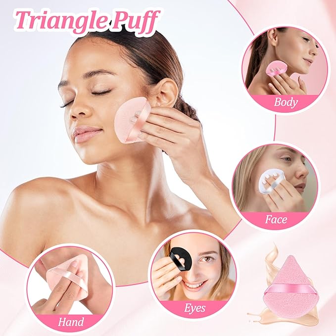 Molain 150 Pcs Triangle Powder Puffs, Soft Makeup Puffs Wet & Dry Use Cosmetic Sponge Applicators for Loose Powder Foundation Face Body(Black, Pink, White, Brown, Red)