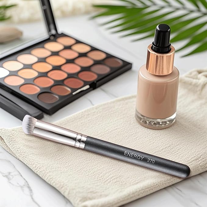 ENERGY Concealer Brush Under Eye Mini Angled Flat Top Kabuki Nose Contour Brush for Concealing Blending Setting Buffing with Powder Liquid Cream Cosmetic Pro Small Makeup Foundation brushes 270