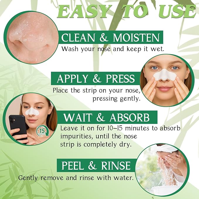 Blackhead Remover Strip, Deep Cleansing Charcoal Strips, Powerfully Absorbs Blackheads, Whiteheads & Oil-control Nose Strip, Nose Pore Strips for Unisex & All Skin Types