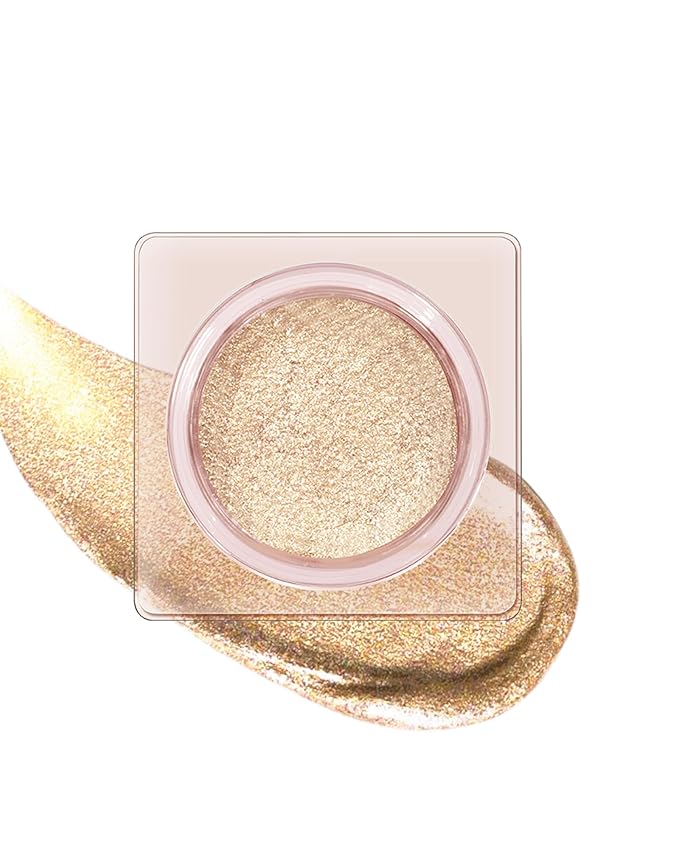 Sparkle Single Eyeshadow Cream, Gold Champagne Glitter Highly Pigmented Eye Shadow, Long-Lasting Blendable Shimmer Eyeshadow, Lightweight Eye Shadow Makeup Palette Christmas Party Gift for Women-02