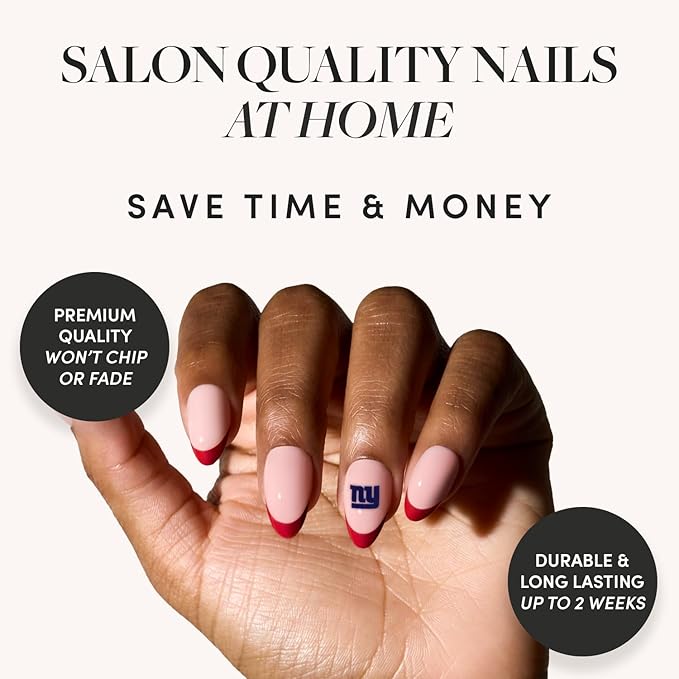 Glamnetic x Fanatics Press On Nails - New York Giants | Short Almond Fake Nails, NFL Giants Red French Tips, Football Nails, Salon-Quality | 15 Sizes - 30 Nail Kit with Glue