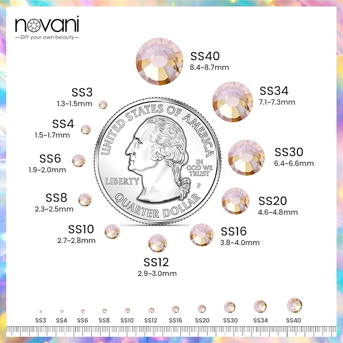 Novani Crystal Rhinestones, Flatback Loose Gemstones 1440pcs Glass Rhinestones for Clothes Shoes Crafts Makeup Nail Art and DIY Decorations(SS20, Golden Shadow)