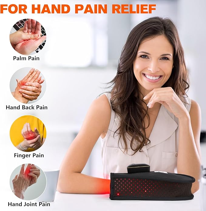 TUOB Red Light Therapy for Hand, Cordless Infrared Light Therapy Device with Battery, Led Light Therapy Double Side Pad Glove Deep Penetrate Joint Benefit for Hand Wrist Fingers Pain Relief