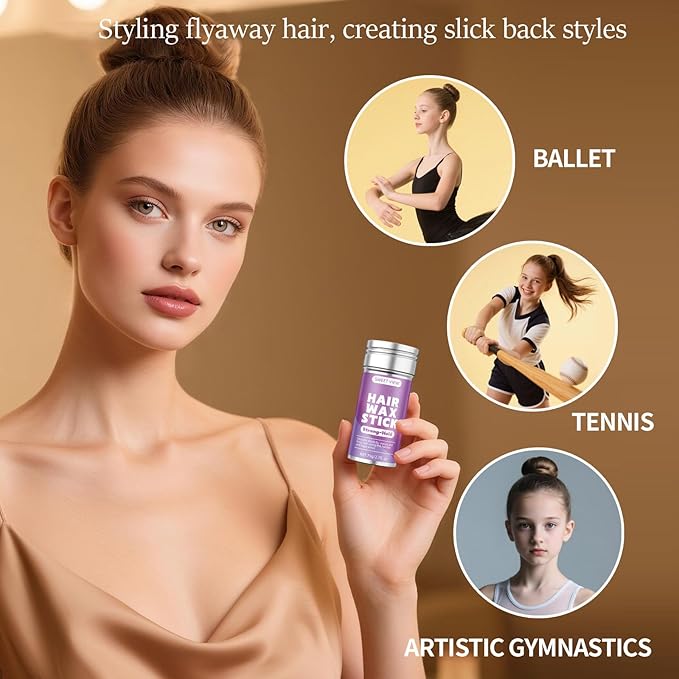 SWEET VIEW Hair Wax Stick & Slick Back Hair Brush for Tame Flyaways, Frizz, Sleek Ponytails, Buns | Pomade/Balm/Gel Stick for Woman, Styling Accessories for Girls