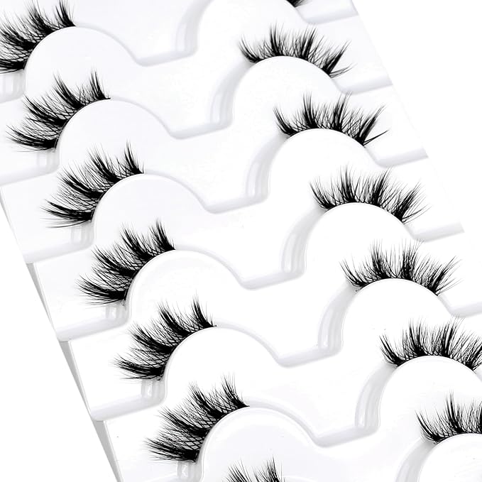 Natural Half Lashes Strips for Nude Makeup Spiky Short Doe-Eye Asian Eyelash Falsies 8 Pairs 3/4 Band Wispy Small Accent Lashes Fairy Wispies Cat Eye Clusters Faux Mink Extensions Fake Eyelashes
