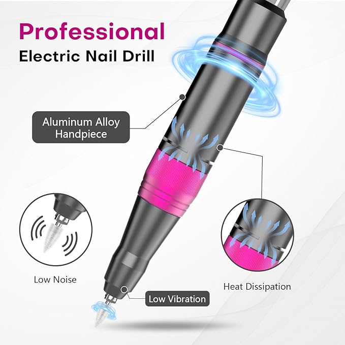 TUOBEO Nail Drill Electric Nail File Kit 45000 RPM Professional Efile Nail Set,Cordless Portable Rechargeable Acrylic Gel Nail Polish Remover Machine Pedicure Manicure Tool for Salon Home Gray