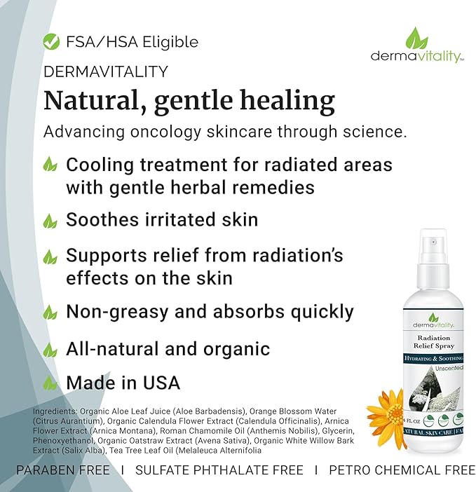 Radiation Burn Relief Spray - Calendula Spray for Radiation Treatment, Unscented, Fragrance Free, Natural Organic Plant Based Moisturizing Soothing Relief for Itchy and Sensitive Skin – 4 ounces
