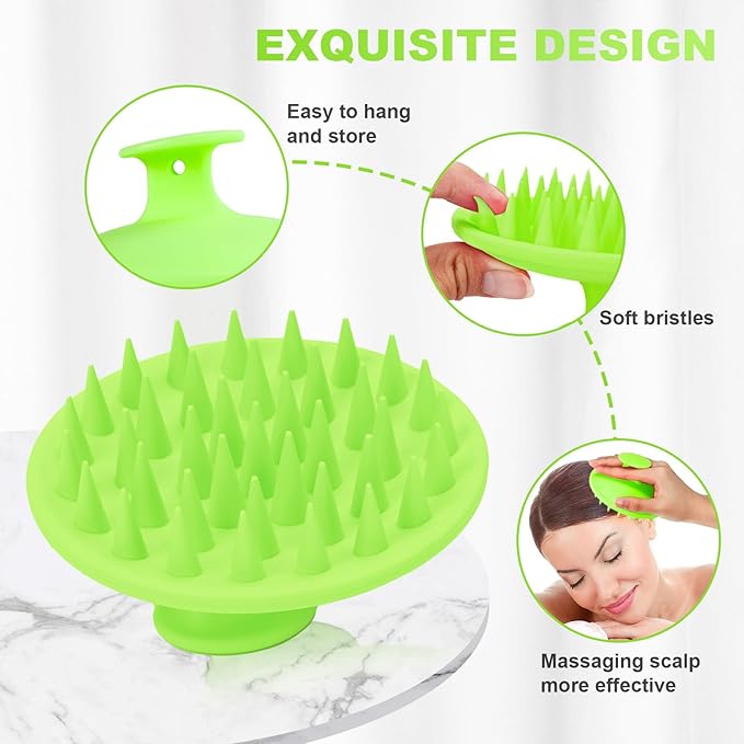 Meartchy Silicone Scalp Massager Shampoo Brush, Scalp Brush for Hair Growth & Dandruff Removal, Hair Scrubber Scalp Stimulator Exfoliator Brush with Soft Bristles for Wet Dry Scalp Care (Green)