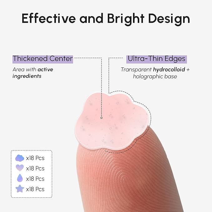 MAREE Star Pimple Patches for Face - Hydrocolloid Acne Patches w/Salicylic Acid, Tea Tree Oil & Centella - Cute Pimple Patches Stars - Teens Zit Patches Stickers - Parches Para Acne - 72 Blemish Dots
