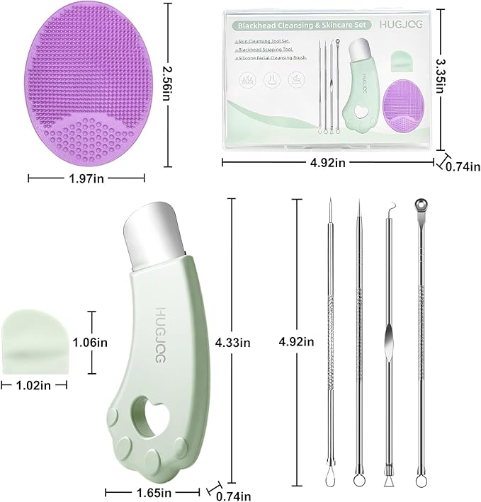 Blackhead Remover Tools Set with Pore Cleaner Spatula, Silicone Face Scrubber & 4 Pimple Extractor Tools, Black Head Remover for Face Skin Care