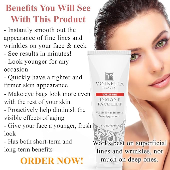 Instant Face Lift Cream 2 oz - Best Eye, Neck, Face Tightening, Lifting & Firming Serum To Smooth Appearance, Hide Loose Sagging Skin, Puffiness, Fine Lines & Wrinkles in Mins (Peptides & Stem Cells)