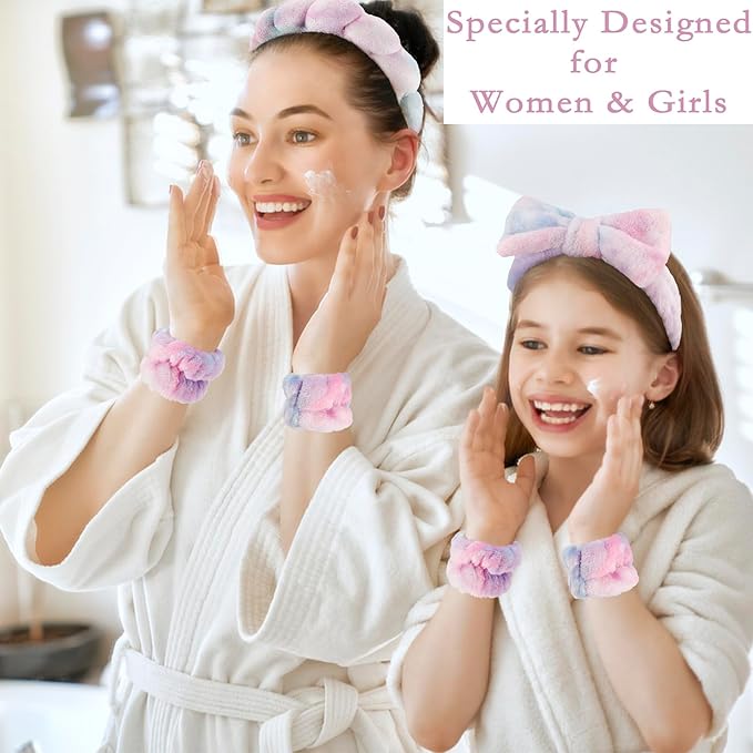 Canitor Spa Headbands Wrist Band Set with Hair Clip Skincare Headbands for Washing Face Non Slip Puffy Makeup Headband Wrist Towel Preppy Cute Teen Girl Birthday Gifts Trendy Stuff