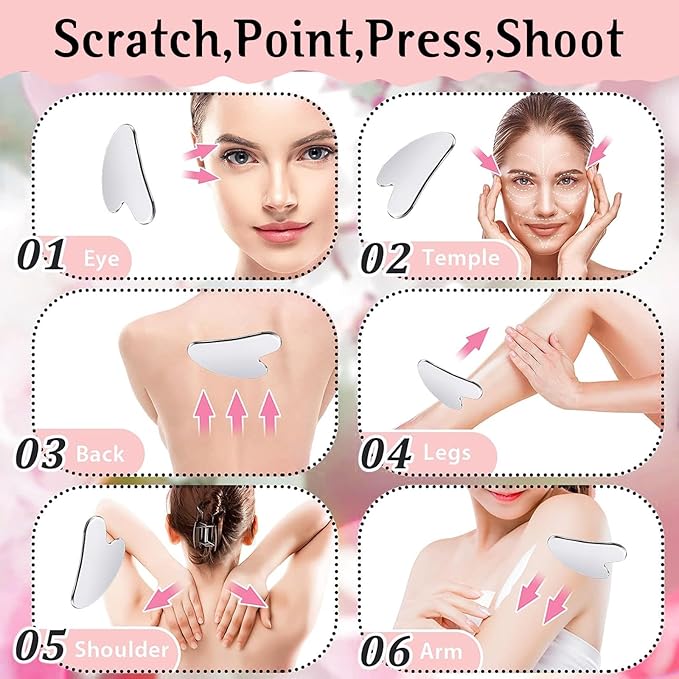Gua Sha Facial Tools and Face Roller Set, Stainless Steel Facial Sculpting Eyes Roller Guasha for Face, Chin & Jawline Sculpting,Skin Care