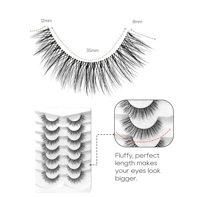 Eyelashes Natural Look Faux Mink Lashes Pack Jiocolor Fluffy False Eyelashes 7 Pairs Cat Eye Lashes Curl False Eyelashes DJ-37