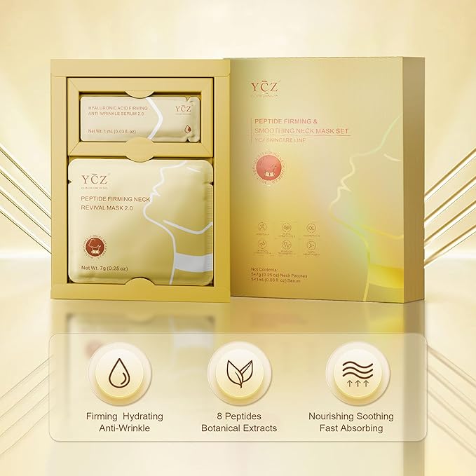 Ycz Firming Smoothing Neck Mask, Neck Wrinkle Patches, Deep Hydration and Moisturization Collagen Anti-Wrinkle Nack Mask, 8 Peptides and Botanical Serum for Firming & Lifting Diminishing Wrinkles