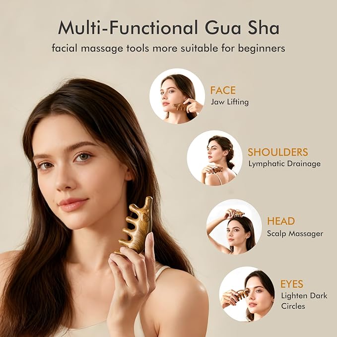 CHOSIN Gua Sha Tool for Face & Body - 4 in 1 GuaSha Brush for Lymphatic Drainage, Anti-Aging and Head Massage Comb for Stress Relief with Travel Pouch