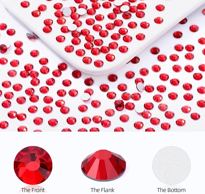 Meibite Light Siam Flatback Rhinestones, Glass Rhinestones for Nail Art and Craft, Glue Fix, Loose Crystal Gemstones(Red, SS12, 1440pcs, 2.9-3.0mm)