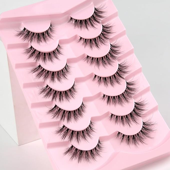 Lashes Natural Cat Eye Lashes Wispy Eyelashes 15mm False Eyelashes Wispy Lash Strips 3D Volume Fake Eyelash Thin Cotton Band Soft Eye Lash Pack 7 Pairs Siligli