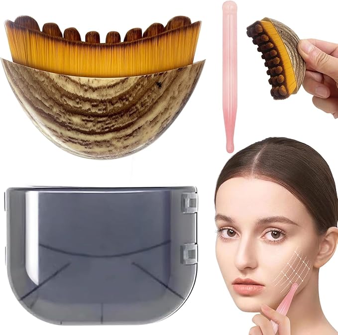 Lymphatic Contour face Brush and Jade Stone guasha Tool for face,Dry Lymphatic Drainage Massager,Ergonomically Designed to Fit The Skin Precisely and Relieve Fatigue