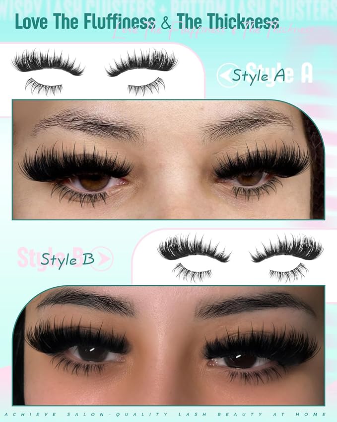 Thick Fairy Lash Clusters Kit DIY Salon-Effect Lash Extensions Wispy Eyelash Clusters Kit Spiky Manga Individual Lashes Bottom Lashes Clusters Eyelash Extensions Kit 5-20mm Fluffy Lash Extension Kit