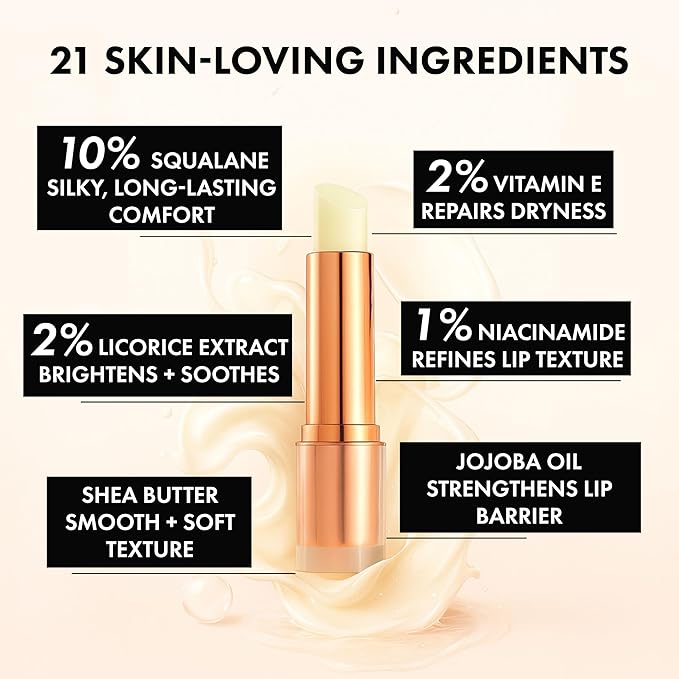 Lip Balm – Hydrating Balm with Cold-Pressed Oils, 10% Squalane, Vitamin E & Ceramides – Natural Moisturizing Lip Butter for Dry Cracked Lips – Clean, Non-Toxic Lips Care for Women – 004 NT