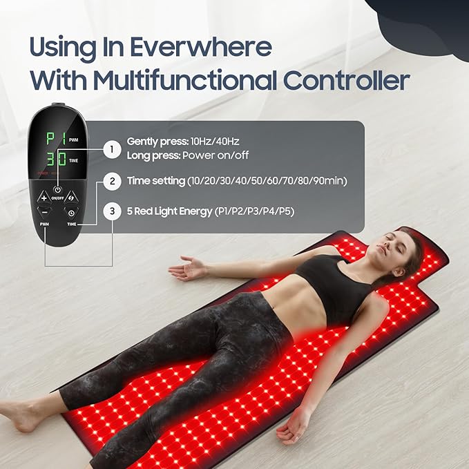 40"*16.5" Body Red Light Therapy Mat, Eligible Red Light Therapy Blanket, 420pcs 2in1 LEDs(660nm& 850nm), Premium Leather, Adjustable Timer & Intensity