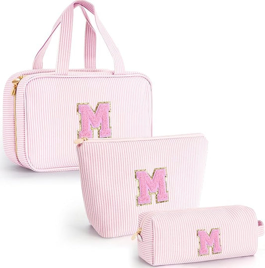 Christmas Gifts for Grandkids Stocking Stuffers for Teen Girls Mom Gifts Initial Toiletry Makeup Bag Birthday Gift Travel Cosmetic Bags Travel Essentials - Pink,M