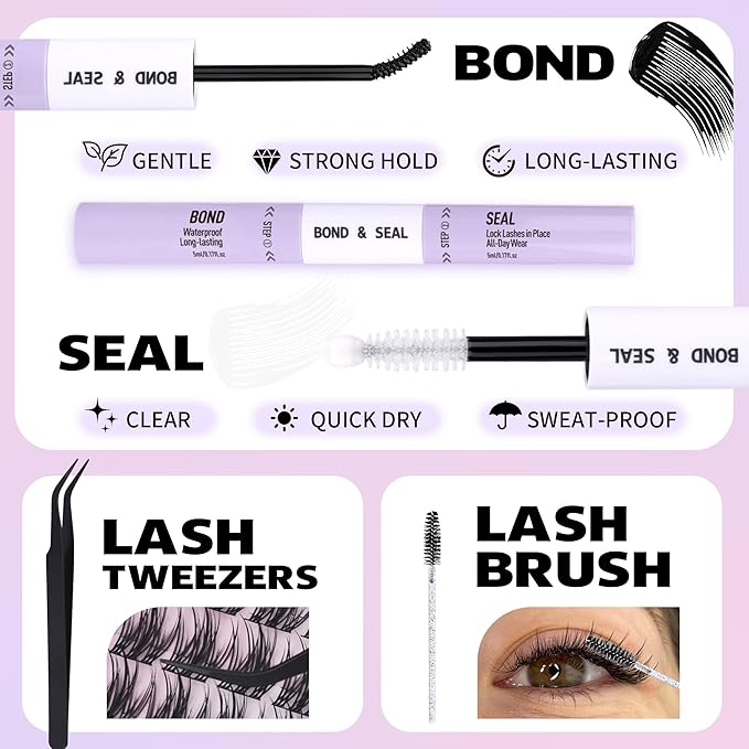 EYDEVRO Manga Lash Clusters Kit Natural Wispy Eyelash Clusters Anime Lashes Cluster 10-16mm Cluster Eyelash Extensions DIY Lash Extension Kit Individual Lashes Lash Bond and Seal Lash Tweezers Brushes