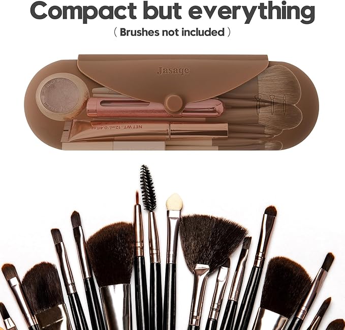 JASAQE Silicone Makeup Brush Holder，Travel Makeup bag-Soft Portable Cosmetic Face Brushes Holder，Large Travel Makeup Brush Case with Anti-Fall Out Magnetic Closure
