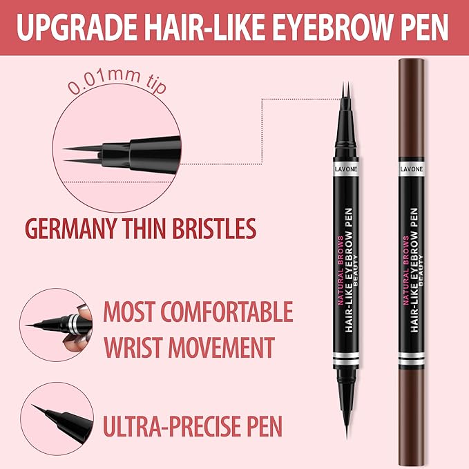 Eyebrow Pencil, 2-in-1 Waterproof Eyebrow Pen, with 2 Tip Microblading Eyebrow Pencil and Ultra-Precise Brow Pencil, with Eyebrow Brush, Eyebrow Pencils for Women, Natural Hair-Like Brows - Soft Brown